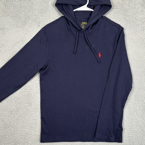 Polo Ralph Lauren Mens Small Shirt Hoodie Navy Blue Drawstring Lightweight EUC